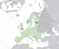 Location of&nbsp;Estonia&nbsp;(dark green)–&nbsp;in Europe&nbsp;(green &&nbsp;dark grey)–&nbsp;in the European Union&nbsp;(green)&nbsp; –&nbsp; [Legend]