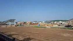 New home construction at Easton Park in Austin, Texas, United States. Taken 11 July 2016 from the northeast corner of William Cannon Drive and McKinney Falls Parkway.