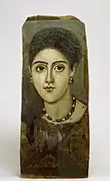 The plaited hairstyle of this elite woman makes it possible to date this painting to the reign of Trajan (98–117). Walters Art Museum