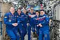 Expedition 57 crew gathers inside the Destiny laboratory on December 18, 2018