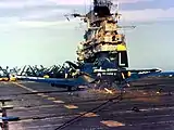 F4U-4 Corsair of VF-74 making crash landing on Bennington in 1953