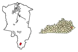 Location of Wheelwright in Floyd County, Kentucky.