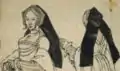 Front and back views of a box-backed gable hood of c. 1528–30. Detail of a drawing by Holbein