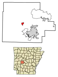 Location of Mountain Pine in Garland County, Arkansas.