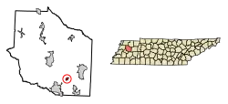 Location of Gibson in Gibson County, Tennessee.