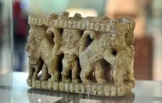 Gilgamesh wrestling two bulls, from Shara Temple, Tell Agrab, Iraq Museum