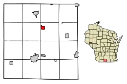 Location of Monticello in Green County, Wisconsin.