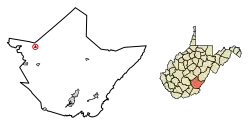 Location of Quinwood in Greenbrier County, West Virginia.