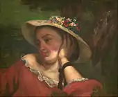Gustave Courbet, 1857, Young Ladies on the bank of the Seine, detail of a painting (Woman with Flowers on Her Hat), National Gallery in Prague