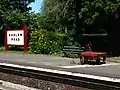 The platform with a luggage trolley