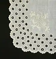 Detail of handkerchief in button-hole embroidery. Germany or Switzerland, 19th century.