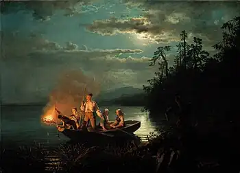 Lystringen, Hans Gude and Adolph Tidemand  (Fishing with a harpoon. 1851)
