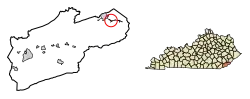 Location of Benham in Harlan County, Kentucky.