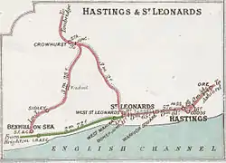 A 1914 Railway Clearing House map of the eastern end of the East Coastway line