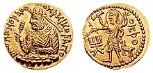 Coin of Huvishka with deity Oesho ("ΟΗϷΟ", Shiva).