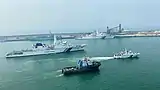 ICGS Sarthak (21) and ICGS Shoor (12) at the port of Porbandar, Gujarat.