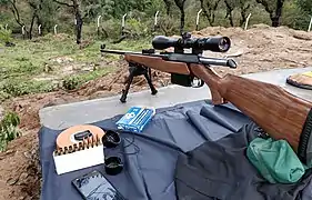 IOF .30-06 Sporting Rifle with Tasco 3-9x 40&nbsp;mm Riflescope and Haris Bipod mounted at a private range in J&K, India.