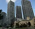 Icon Brickell Towers from the south on Brickell Avenue