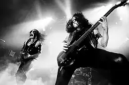 Members Abbath (left) and Apollyon performing at Hole in the Sky festival in 2011