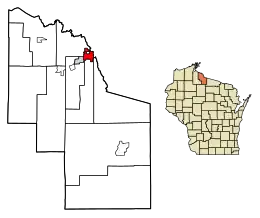 Location of Hurley in Iron County, Wisconsin.