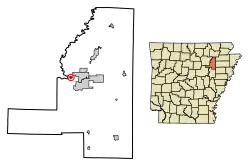 Location of Jacksonport in Jackson County, Arkansas.