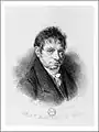 Portrait de Jean-Baptiste Say. Gravure de Godefroy Engelmann d'après un dessin d'Achille Devéria. Source : Les graveurs du 19e siècle : guide de l'amateur d'estampes modernes, volume IX, p.&nbsp;28