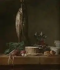 Still Life with Fish and Vegetables (1769), oil on canvas, 68.6 x 58.4&nbsp;cm., J. Paul Getty Museum