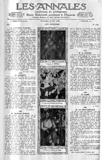 Jean Metzinger, 1910–11, Paysage (whereabouts unknown); Gino Severini, 1911, La danseuse obsedante; Albert Gleizes, 1912, l'Homme au Balcon, Man on a Balcony (Portrait of Dr. Théo Morinaud). Les Annales politiques et littéraires, Sommaire du n. 1536, décembre 1912