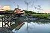 Johnstown 357 crossing trestle at sunset, August 2016