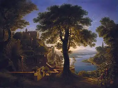 Image 7Karl Friedrich SchinkelPainting credit: Karl Friedrich SchinkelKarl Friedrich Schinkel (1781–1841) was a Prussian architect and city planner. He was one of the most prominent architects in Germany and designed both Neoclassical and Neo-Gothic buildings, the most famous of which are found in and around Berlin. He was also a painter and a designer of furniture and stage sets.This oil-on-canvas painting, entitled Castle by the River, was created by Schinkel in 1820. As an artist, his architectural talent shone through, and his buildings and landscapes are carefully drafted and meticulously executed. The painting is in the collection of the Alte Nationalgalerie in Berlin.