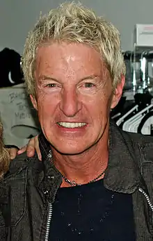 Cronin backstage at Rock of Ages off-Broadway musical in 2008