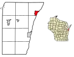 Location of Algoma in Kewaunee County, Wisconsin.