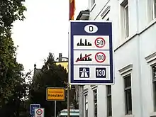 Image 39Speed limits in different areas, unusually with only a "recommended" limit (130 km/h) for the Autobahn (from Road traffic safety)