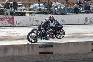 A modified Suzuki Hayabusa shortly after starting