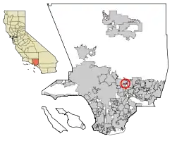Location of East Pasadena in Los Angeles County, California.