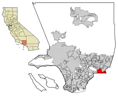 Location of Rowland Heights in Los Angeles County, California