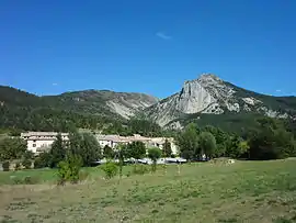 The village of La Garde overlooked by La Rocher Saint-Martin