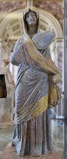 Tanagra figurine of fashionable lady, 32.5 cm (12.8 in), 330-300 BC