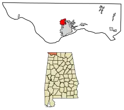 Location of Underwood-Petersville in Lauderdale County, Alabama.