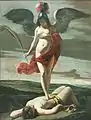 Allegory of Victory (ca. 1635), by Mathieu Le Nain: the "strangely grave and chastely immodest" Victory holds a palm branch and tramples a figure variously identified as Deceit, Intrigue or Rebellion