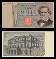 1,000&nbsp;lire – obverse and reverse – printed in 1969
