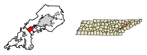 Location of Farragut in Knox County, Tennessee.