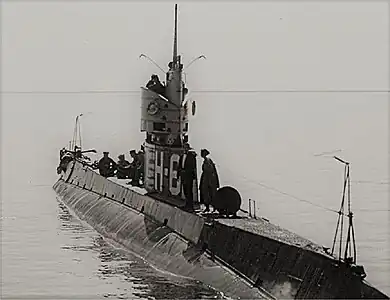 Newlyweds Lt. Lyman K. Swenson USN and Milo Abercrombie, on Submarine USS&nbsp;H-6, San Pedro, CA in 1920