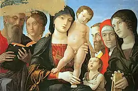 Andrea Mantegna, Madonna and Child with Saints, c. 1500, 61.5 × 87.5 cm