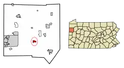 Location of Mercer in Mercer County, Pennsylvania.