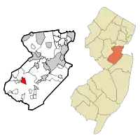 Map of Dayton CDP in Middlesex County. Inset: Location of Middlesex County in New Jersey.