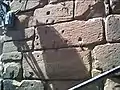 Civil war musket ball damage still visible on Bonewaldesthorne's Tower