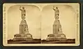 Circa 1888 view of unfinished National Monument to the Forefathers, showing Conrads's Morality seated figure and his Embarkation plaque below it.