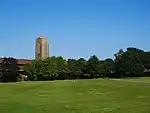 North field with tower of St. Edmund of Canterbury church