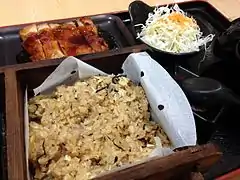Okowa (おこわ), sticky glutinous rice mixed with all kinds of vegetables or meat and steamed